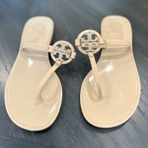 Tory Burch Beige Jelly Sandal With jeweled T